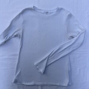 Perfect White Tee Ribbed Long Sleeve Womens Small White Layer Cotton Stretch